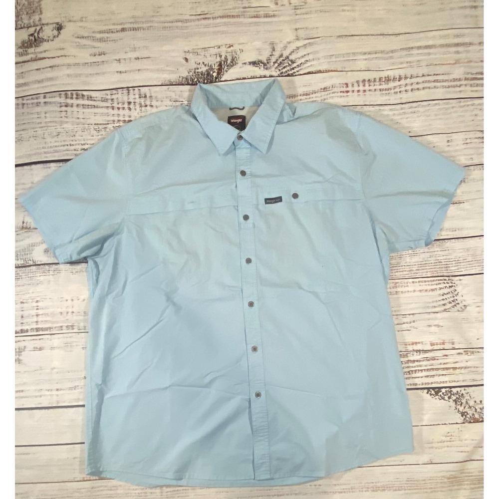 Wrangler Blue‎ Shirt Men's 2XL Collared Short Sleeve Front Button Outdoor